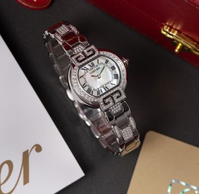 Cartier Tortue 33mm C1Ct163 Quartz Movement White Face Diamond Bezel Watch